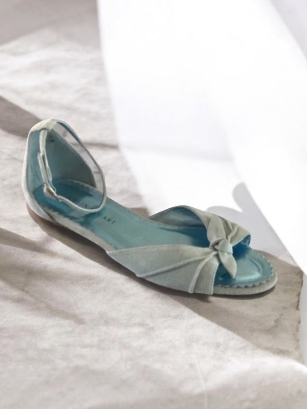 Colin Stewart Suede Bow Ankle Strap Flats 8 Aqua